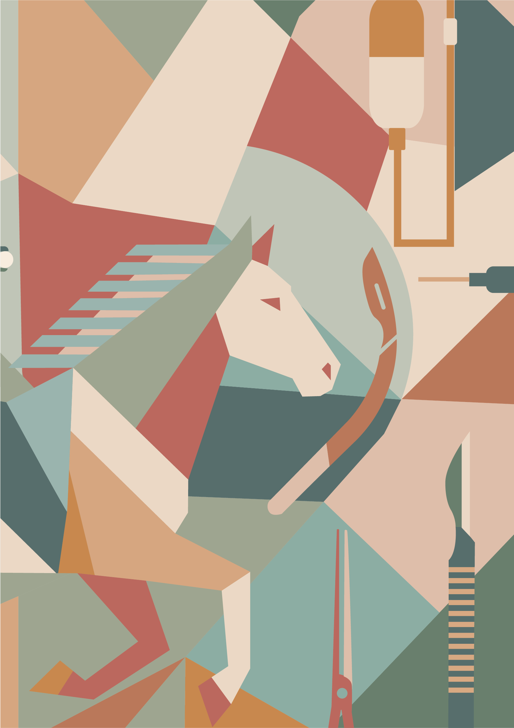 Ilustración cubista del emblema del Congreso Internacional de Medicina y Cirugía Equina 2026